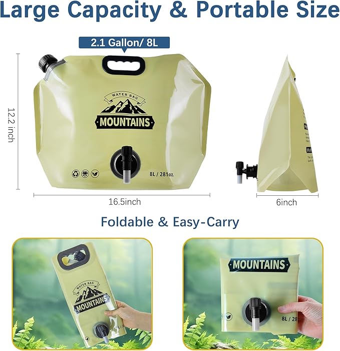 Camping Water Jug 2.1 Gallon Collapsible Water Container Portable Water Bag for Travel Outdoor Hiking BPA Free Lightweight (Beige (2.1Gal), 1)