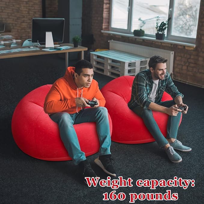 Realspring Inflatable Sofa Bean Bag Lounge Chair Lazy Sofa Folding Portable Chair for Living Room Bedroom Balcony Reading Room (Red, 2 Pcs)