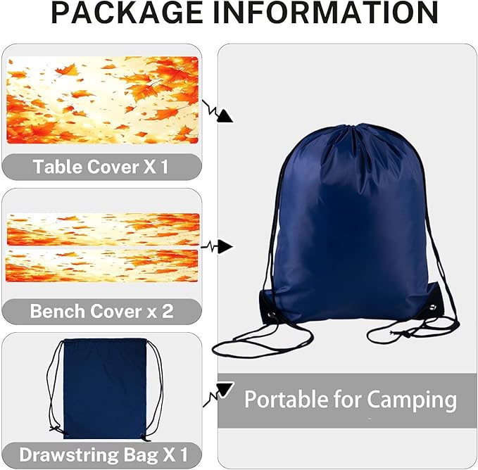 CAPSCEOLL Elastic Picnic Table Cover with Bench Covers 5Ft Waterproof Fitted Picnic Table Cover Cloths for Outdoors Camping Tablecloth with Drawstring Bag, 60X30in, Fall Maple