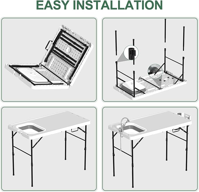 Dragosum 50" Folding Fish Cleaning Table with Foldable Sink, Outdoor Fillet Station Portable Camping Kitchen Station with Smaller Folding Volume, Larger Desktop, Fish Cleaning Kit