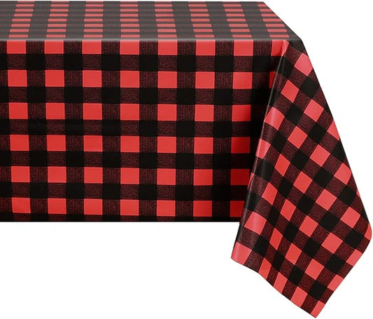 Romanstile Rectangle Vinyl PVC Tablecloth, 100% Waterproof Buffalo Plaid Plastic Table Cloth, Oil Proof Heavy Duty Wipeable Table Covers for Dining/Camping/Picnic/Outdoor - 54 x 120, Black and Red