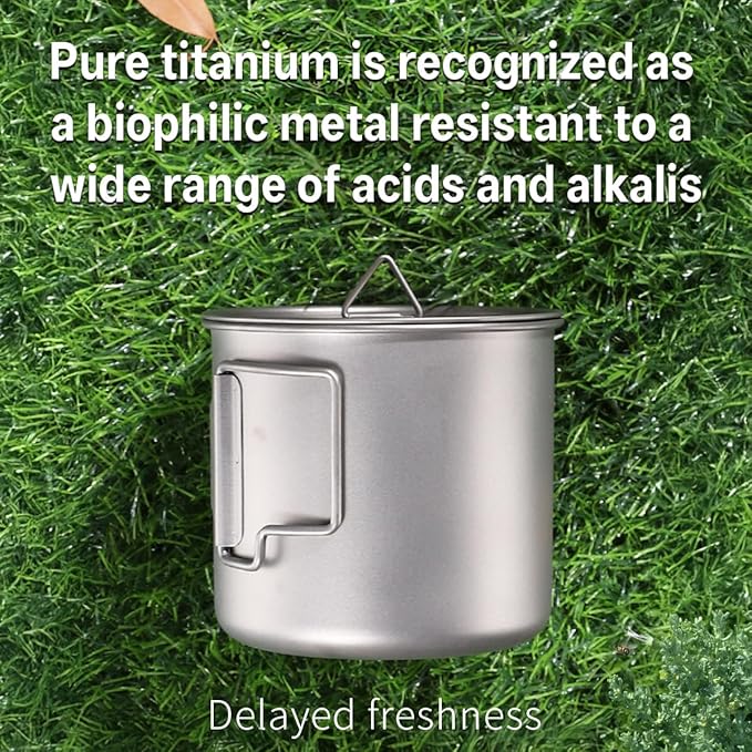 Titanium Camping Cookware 750ML Titanium Pot Kits with Camping Stove and Spork Portable Pot for Backpacking Hiking Traveling and Picnic