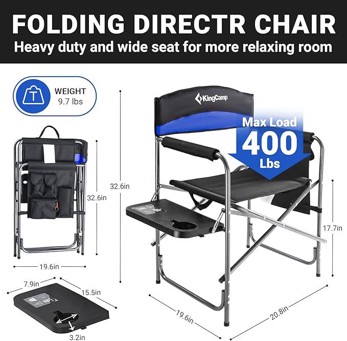 KingCamp 2-Pack Directors Camping Chair with Padded Folding Portable Seats, Blue