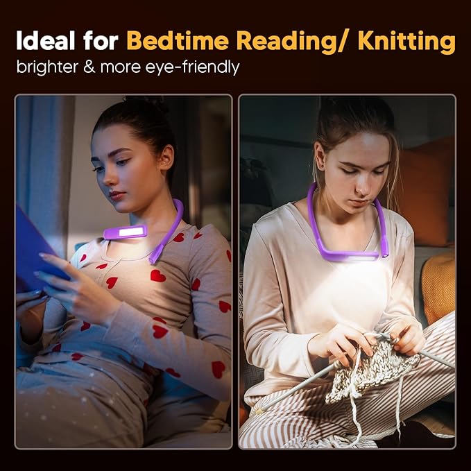 Voilet Neck Light with Storage Case, 10-80Hrs Eye-friendly Book Reading Light, Knitting Crochet Sewing Craft Light Rechargeable Adjustable, Christmas Birthday Gifts for Book Lovers Knitters Crafters