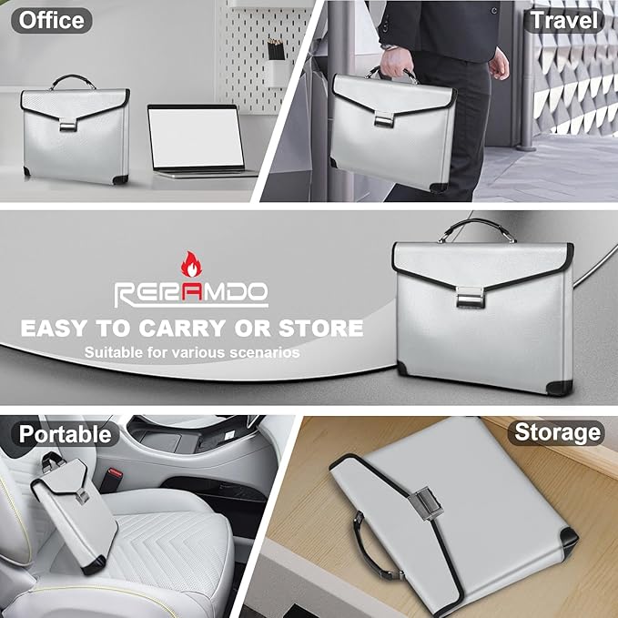 Fireproof Document Bag 14.5"X11"X2.5" Fireproof Money Bag for Cash With Lock and Zipper,Fire&Waterproof Storage Organizer Pouch for Valuables,Legal Document,Laptop,Passport,(Silver)