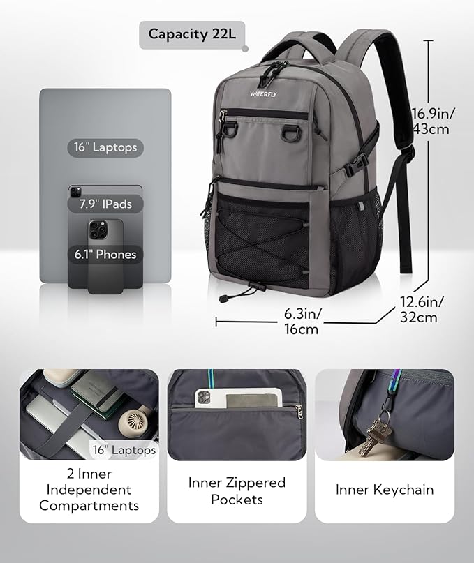 WATERFLY Travel Hiking Casual Backpack: 22L Lightweight Everyday Outdoor City Daypack College Bookbag for Woman Man