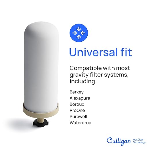 Culligan with MaxClear Technology 2.25 Gallon Gravity Water Filter System, Polished Countertop Ceramic Water Filter NSF/ANSI Certified to Reduce Lead, Microplastics & Total PFAS, with 4 Filters