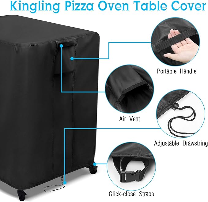 Kingling Outdoor Pizza Oven Table Cover for Ooni Large Table, Waterproof Outdoor Grill Prep Table Cover Pizza Oven Stand Cover - 32''L x 32''W x 35''H(Black)