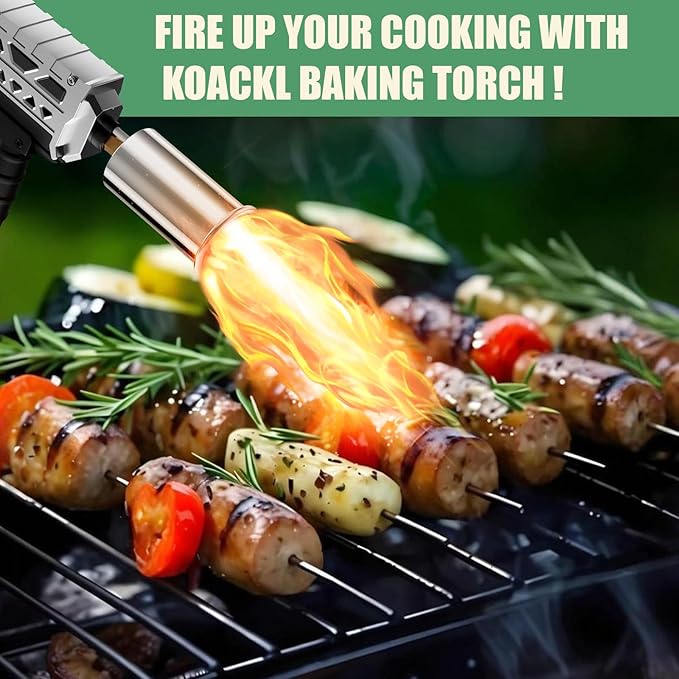 Powerful Propane Torch Gun, Kitchen Torch with Adjustable Flame, Flamethrower Blow Torch Gun Gas Welding Kits for BBQ, Searing Steak, Camping & Charcoal Torch Lighter(Tank Not Included)