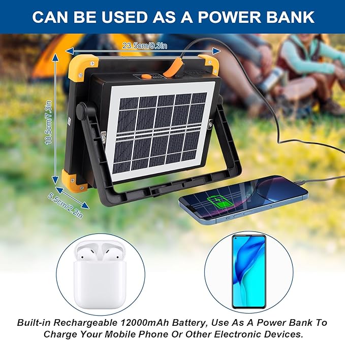 120W Eraylife Rechargeable LED Worklight, 348Leds 10000LM Magnetic Work Light Rechargeable LED Flood Light for Job Site Car Repair Camping, Portable Waterproof Solar Work Light with USB Output