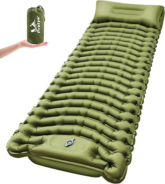 Sleeping Pad for Camping - Ultralight Camping Mattress with Pillow, Built-in Foot Pump, Compact Inflatable Portable Mat for Backpacking, Hiking, Car Traveling, Beach, Tent