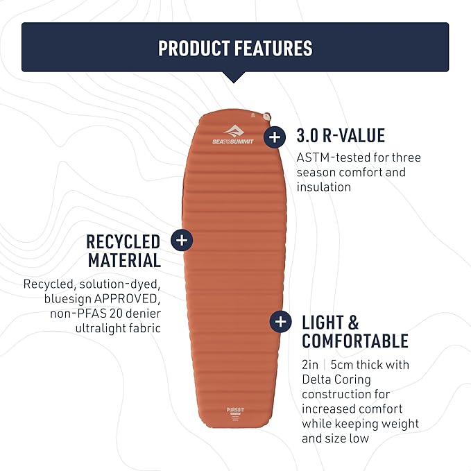 Sea to Summit Pursuit Self-Inflating Sleeping Mat for Camping and Backpacking, Rectangular - Large/Wide (78 x 30 x 2 inches)