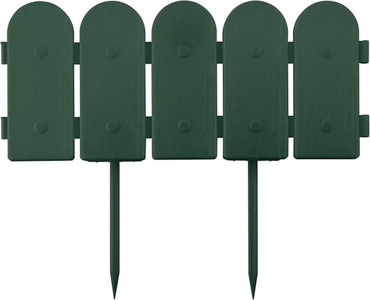 Evelyne Garden Border Edging: Wooden Fence Design - 16pcs Green Yard Landscaping Fence Liner Lawn Edge Barrier - 20ft Kit of Decorative Lawn Landscape Panels Elements -Landscaping Edging-GMT-10374-B16