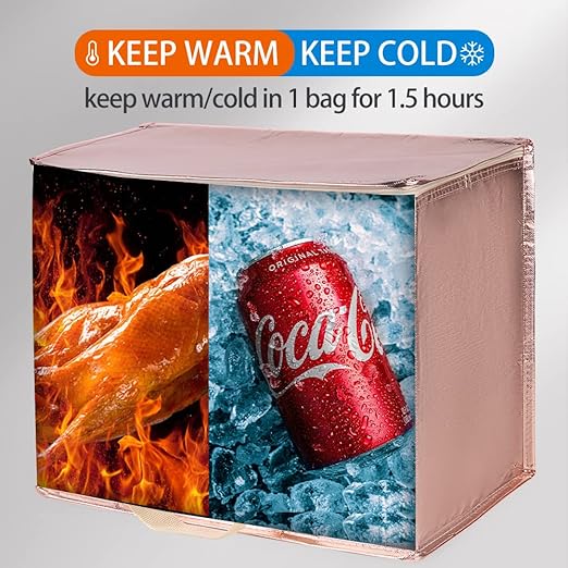 Bodaon 5-Pack Cooler Insulated Food Delivery Bag, Thermal Hot Pizza，X-Large Bags With Top Zippered for Grocery/DoorDash/Catering/Shopping, Large Cold and Frozen Door Dash Accessories, XL Tote, Gold