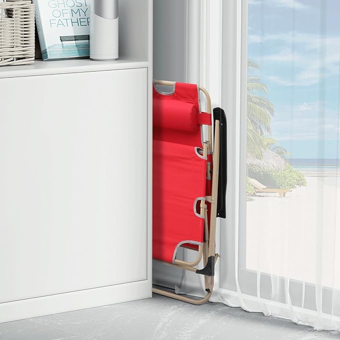 MoNiBloom 3-Position Folding Reclining Patio Chair Set of 2, Patio Lounger Folding Chairs with Adjustable Backrest and Headrest for Backyard Poolside Lawn, 330lbs Capacity