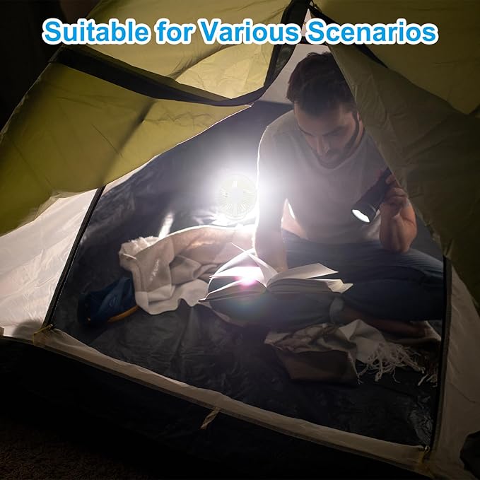 PATIKIL Portable Desk Fan, Camping Fan 6 Inch with LED light 3 Speeds Strong Airflow Sturdy Clip Quiet USB Cord Powered for Tent Camping, Home and Office, White