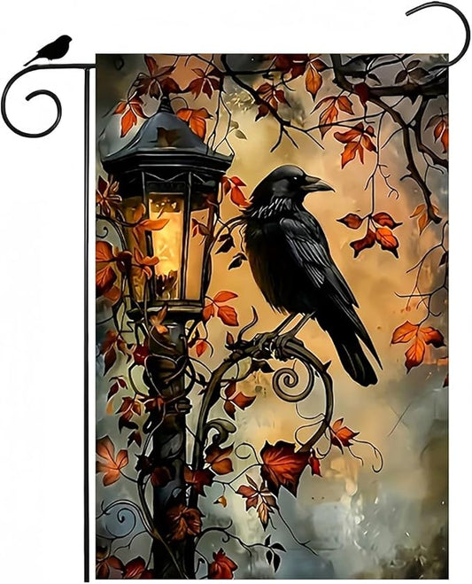 Halloween Garden Flag for Outside 12x18 Inch Double Sided, Crow Small Yard Flags for Outside, Halloween Outdoor Flag Front Porch Decorations for Home