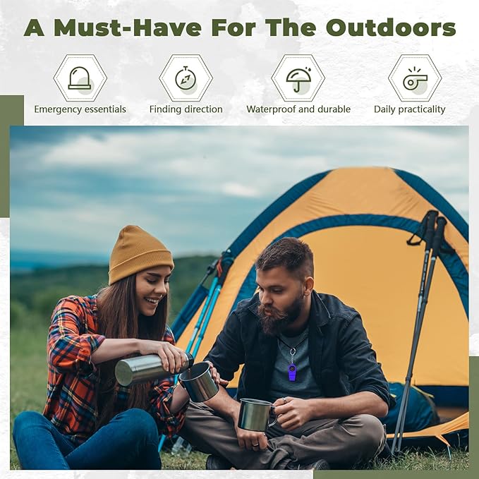 50 Pcs 2 in 1 Compass Whistles with Keychains, Emergency Survival Whistle Bulk, Easy to Carry Loud Safety for Outdoor Hiking Hunting Camping Boating Fishing(10 Colors)