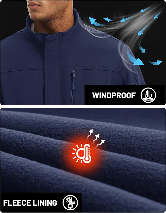 TACVASEN Men's Tactical Softshell Jacket Fleece Lined Water Resistant Windbreaker Military Lightweight Coat for Hiking