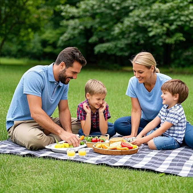 Waterproof Picnic Blanket Extra Large: 80"x80" Portable Outdoor Camping Blankets with Mat - 3 Layer Foldable Beach Blanket with Carry Strap & Sandproof Backing for Grass/Hiking/Travel/Concerts/Indoor