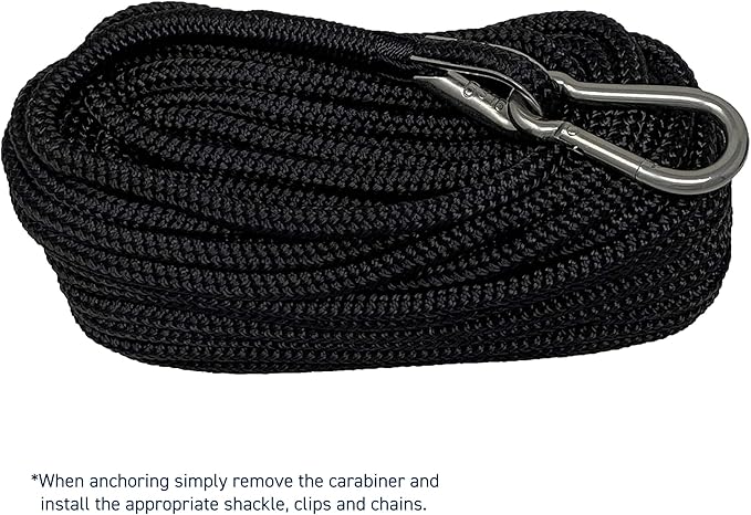 RainierSupplyCo Boat Anchor Rope - Double Braided Marine Rope Anchor Line - 50ft Nylon Boating Line with 316 Stainless Steel Thimble and Heavy Duty Marine Grade