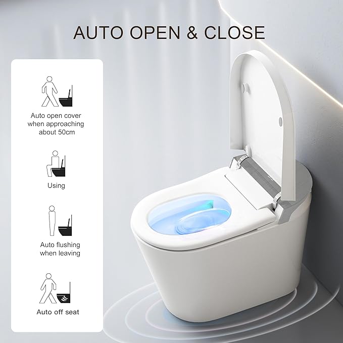 Smart Toilet, One Piece Bidet Toilet for Bathrooms, Toilets with Warm Water Sprayer & Dryer, Foot Sensor Operation, Heated Bidet Seat, Tankless Toilets with Fahrenheit LED Display