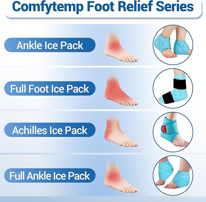 Comfytemp Ankle Ice Pack Wrap Brace for Swelling, Foot Pain Relief, 2 Gel Packs for Injuries Reusable, Hot Cold Compress for Plantar Fasciitis, Heel Spur, Achilles Tendonitis, Men Women Surgery Gift