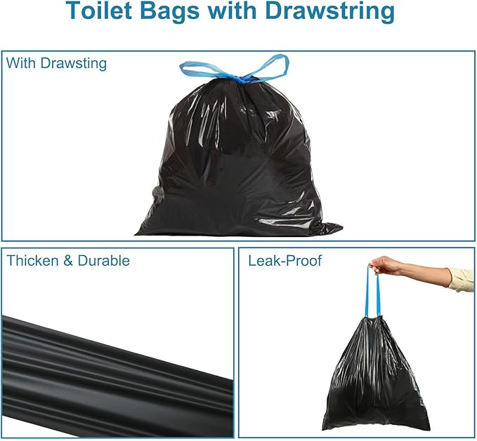 40 PCS Portable Toilet Bags with Drawstring, Biodegradable Porta Potty Bags - 8 Gallon Thickened Waste Bags Fit for 5 Gallon Bucket, Camping Poop Bag, Trash Bags for Home Boating Travel Outdoor