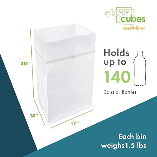 30 Gallon Multi-Liner Disposable Trash Cans (3-Pack) with Fitted Trash Bags - Reusable Garbage and Recycling Bins for Parties, Events, and More (White - 17" Height x 14" Width x 30" Depth)