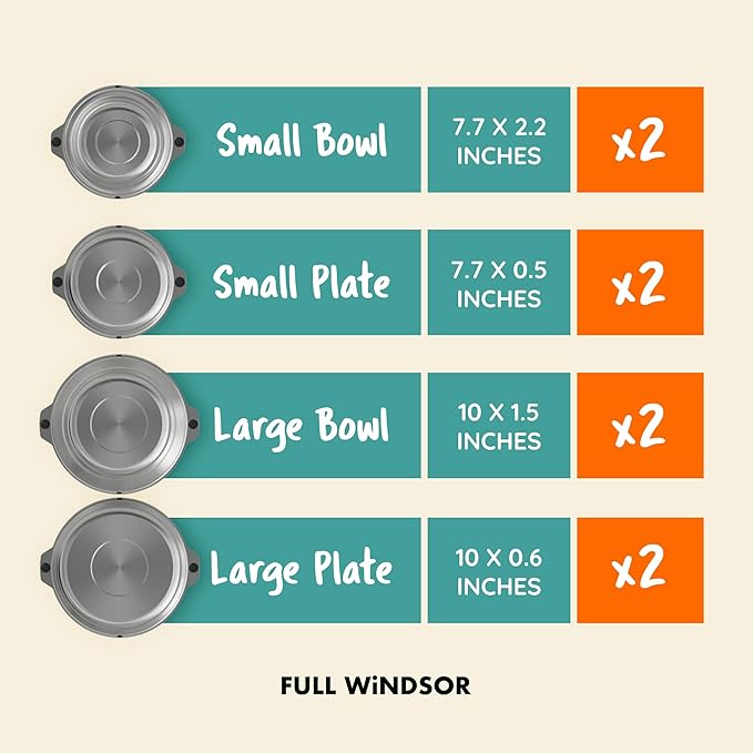 FULL WiNDSOR - MAGWARE - Magnetic Bowls and Plates Set - Stainless Steel Travel Dinnerware for Camping, Overlanding, Backpacking, Picnic, RV, Outdoor Dining Portable Tableware Mess Kit