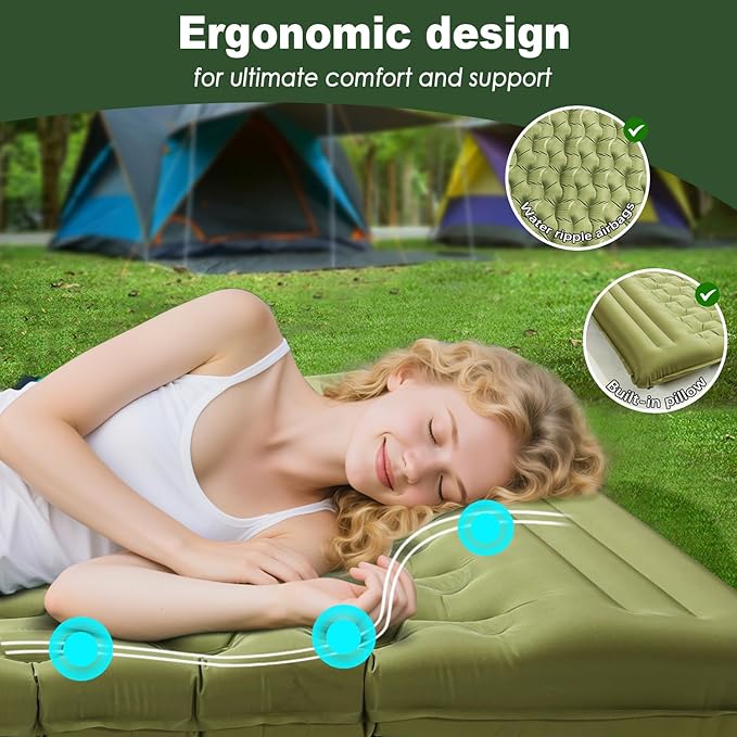 Sleeping Pad for Camping - Ultralight Camping Mattress with Pillow, Built-in Foot Pump, Compact Inflatable Portable Mat for Backpacking, Hiking, Car Traveling, Beach, Tent