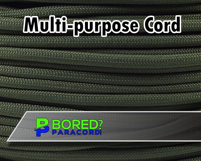 BORED? PARACORD! 550 lb Paracord - Ideal for Crafting, Camping, DIY Projects, Active & Military Outdoors - Strong Survival Rope - Tactical Parachute Cord Type III - Moss 1000 Feet