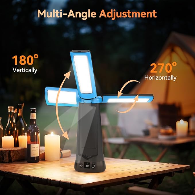 Rechargeable Camping Light with Stand 7ft Max Height, 15000mAh Portable Cordless LED Work Light, 5500 Lumen 6500/4500/3500K Dimmable Emergency Flashlight with Detachable Tripod, Blue