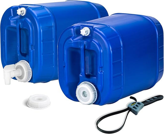 Legacy Food Storage Emergency Water Storage Containers, Long Term 5 Gallon Water Tank - 2 Stackable Food Grade Tanks Included, for Camping, Prepping, Survival - 10 Gallon Total Capacity