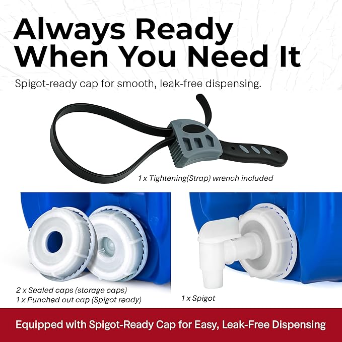 Legacy Food Storage Emergency Water Storage Containers, Long Term 5 Gallon Water Tank - 2 Stackable Food Grade Tanks Included, for Camping, Prepping, Survival - 10 Gallon Total Capacity