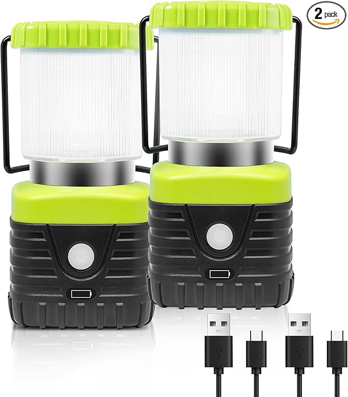 2PCS 3200K Warm Light LED Camping Lantern Rechargeable 1000LM, 4500mAh Power Bank, Flashlight for Hurricane Emergency, Hiking, IP44 Waterproof Lantern(Green)