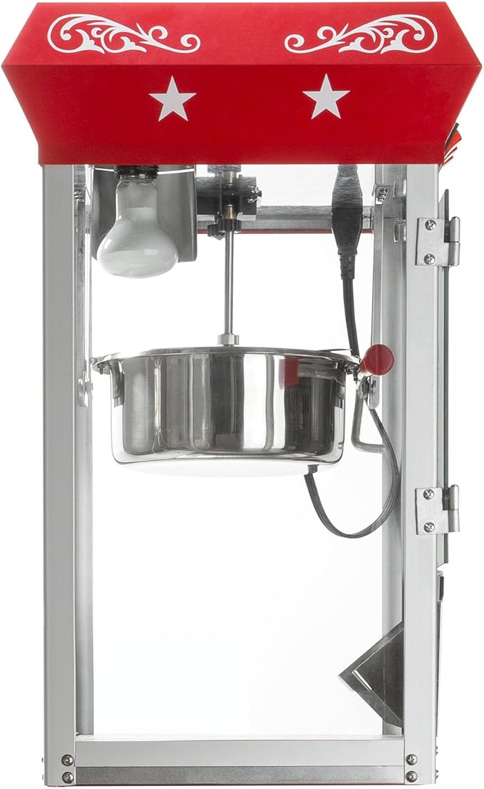 Olde Midway Bar Style Popcorn Machine Maker Popper with 8-Ounce Kettle - Red