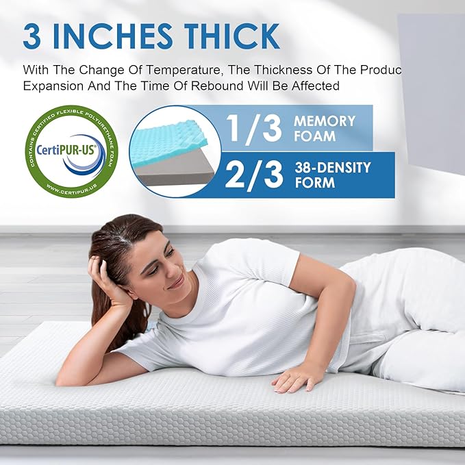 KingChii CertiPUR-US Memory Foam Camping Mattress, Portable Roll Up Travel Car Camping Mattress Sleeping Pad & Floor Mattress, Cot Mattress Guest Bed for Sleepover