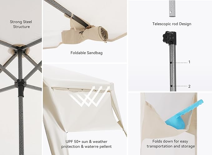 Beach Cabana, 6.2' x 6' Portable Canopy with Side Wall, 4 Adjustable Height, UPF 50+ UV Protection, Easy to Set Up Tent, Waterproof Beach Shelter for Outdoor Patio