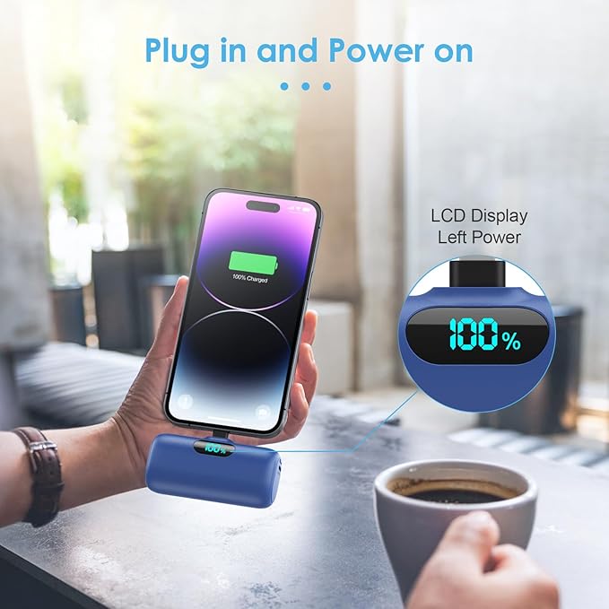 Small Portable Charger for iPhone, Upgraded 5000mAh PD Fast Charging Power Bank,Mini Plug-in Battery Pack Backup Charger Compatible with iPhone 14/14 Pro Max/13/13 Pro/12 Pro/11/XS/XR/X/8/7/6 etc-Blue