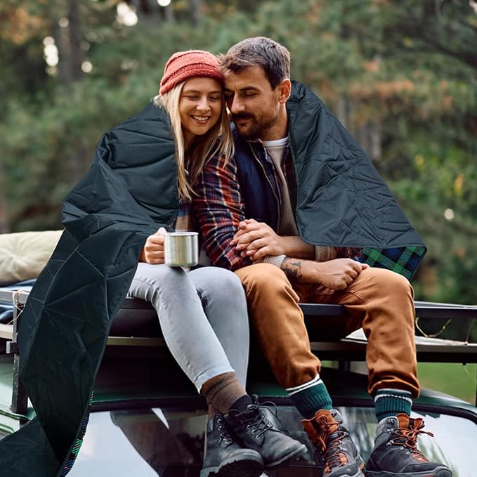 Outdoor Waterproof Blanket, Foldable Fleece Stadium Blanket for Outdoor Sports Event, Camping, Concerts, Car, Pet, Picnics - Windproof, Wearable, Machine Washable 80" x 58"