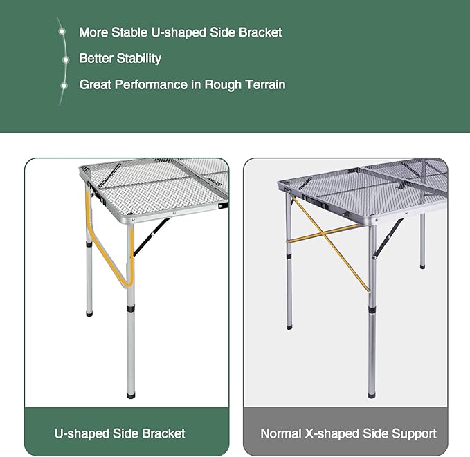 RedSwing Portable Grill Table for Outside, Aluminum Folding Grill Stand Table for Outdoor Camping Picnic BBQ, Lightweight Adjustable Height, (48"x24"x15"/28" Sliver)