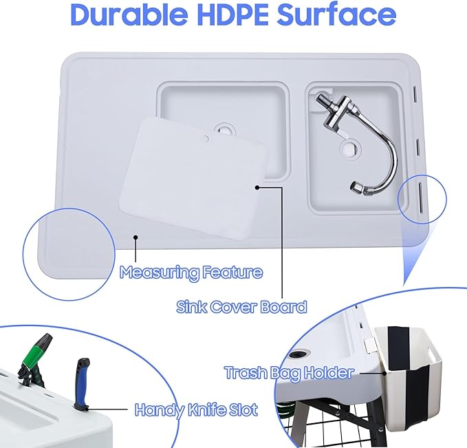 Nice C Fish Cleaning Table, Fish Cleaning Table with Sink, Camping Sink, 42.5'' Camping Table, w/Dual Universal Faucet & Spray, Drainage Hoses, Grid Rack, Basket, Toolkit for Picnic, Camping