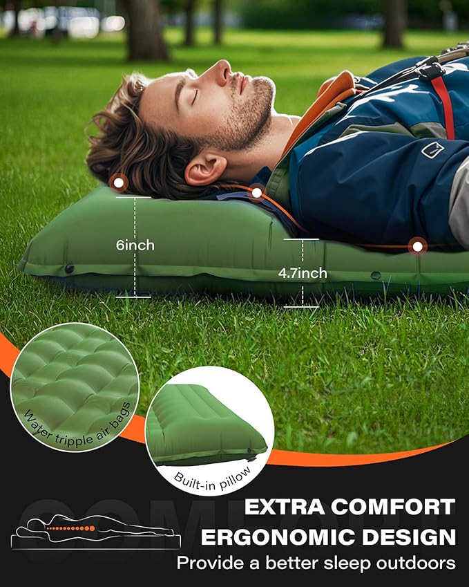 A2C Camping Sleeping Pad, Ultralight Inflatable Sleeping Pads with Built-in Foot Pump & Pillow, Compact Camping Mattress for Backpacking, Hiking, and Traveling