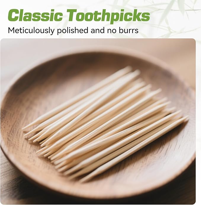 HOPELF Toothpick Holders 1 Pack with 600 Picks,Round Toothpicks Double-Side Point for Teeth,Food Pick,Appetizers,Cocktails Fruits,Olive&DIY Craft.