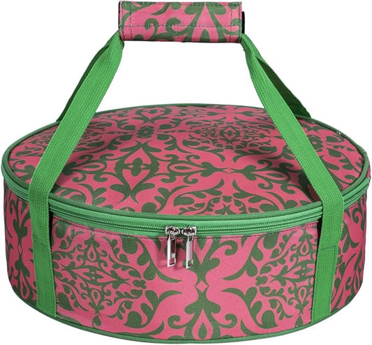 Round Portable Insulated Thermal Dish Carrier Bag for Pie and Cake Transport to Keep Food Hot/Cold/Fresh for Lunch, Potlucks Parties Gathering,Cookouts,Church Dinner,Outdoor Events-Pink