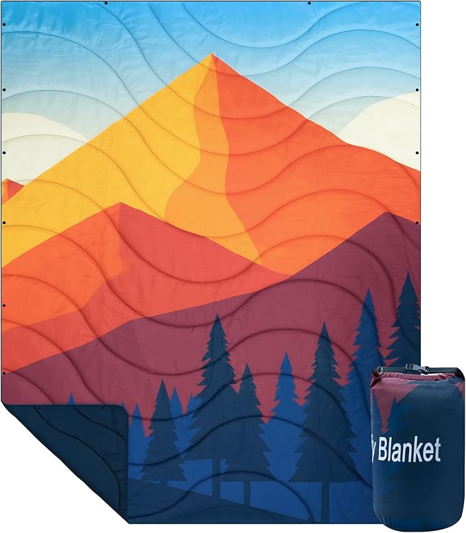 Outdoor Camping Blanket, Packable Down Alternative Puffy Camping Blankets Lightweight Water-Resistant Compact Outdoor Blanket for Airplane Travel Picnic Stadium Hiking Party Cold Weather 55"x78.8"