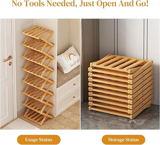 YYW Bamboo Shoe Rack for Entryway,Installation-Free and Foldable Vertical Shoe Storage Organizer,Free Standing Shoe Racks Shelf Closet Shoe Organizer for Living Room (Tawny-5 Layers)