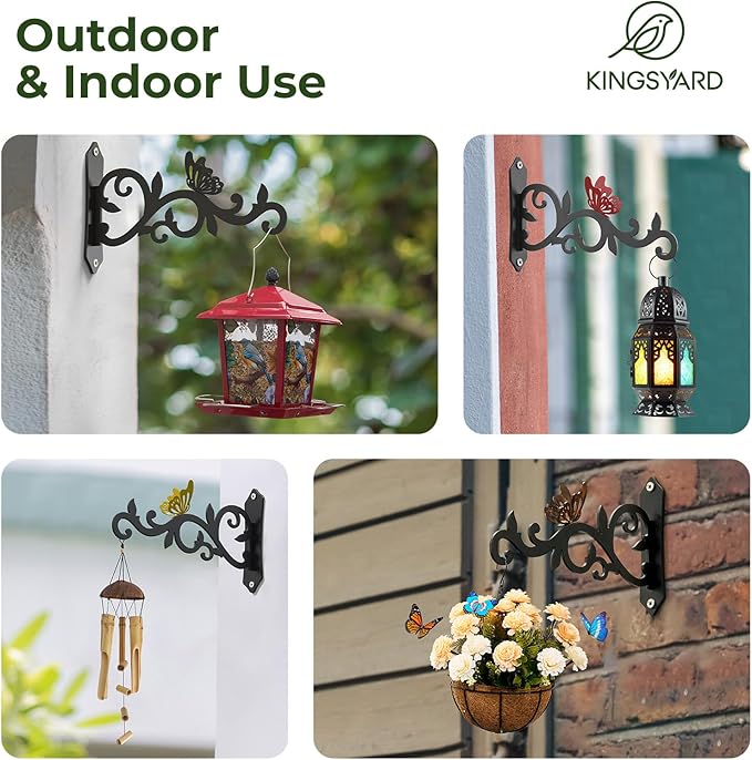 Kingsyard 2-Pack Wall Plant Hanger - 8 Inch Heavy Duty Metal Hooks with Butterfly Decor for Hanging Plants, Feeders, Lanterns & Wind Chimes, Indoor&Outdoor Use, Copper