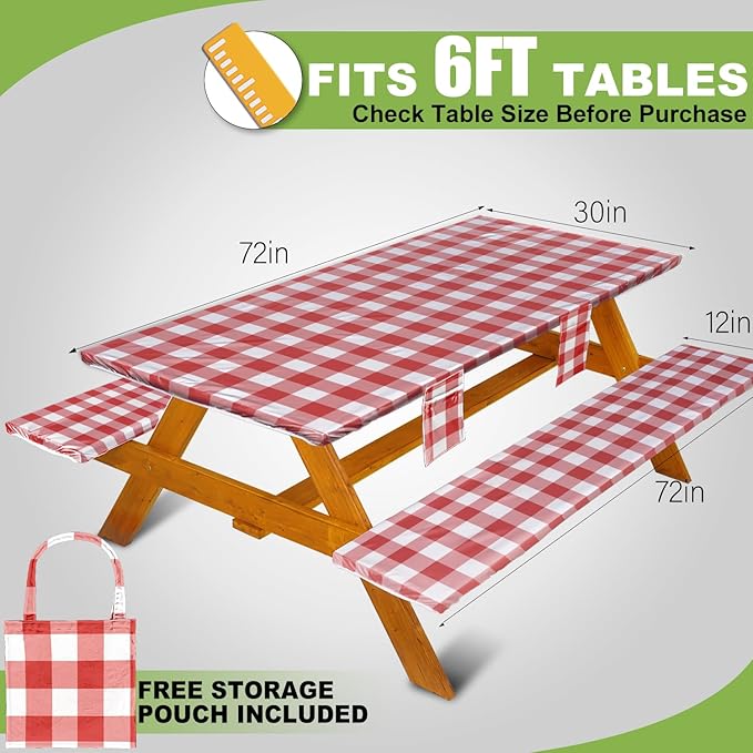 Picnic Table Cover with Bench Covers Vinyl Elastic Edges Fitted Rectangle Seat Tables Waterproof 3-Piece72X30in Set Outdoor Rectangular Folding Backing Tablecloth for Camping Over SizeTie-Dye 99
